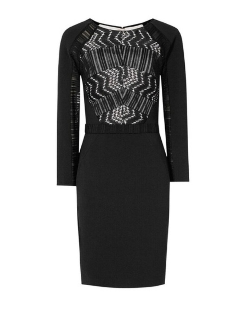 REISS Black Long-Sleeve Lace Overlay Sheath Dress